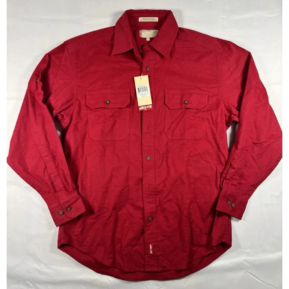 Levis Mens Chamois Flannel Shirt Medium Red Button Up Two Pocket NWT Cotton